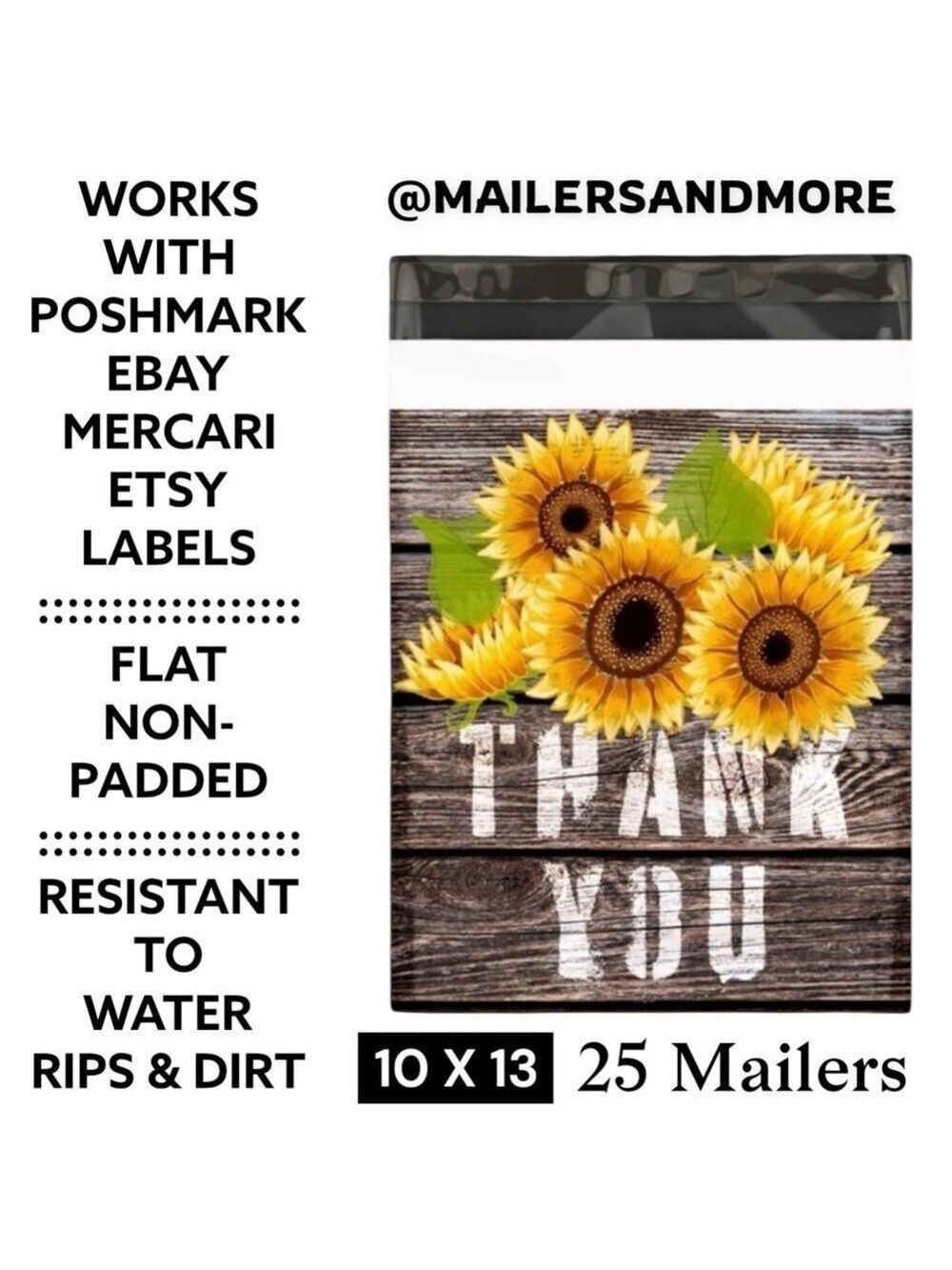 25 10X13 Poly Mailers Sunflower Thank You Shipping Envelopes PRICE IS FIRM Fall - Picture 2 of 6